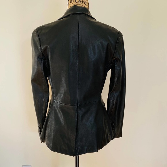 Aqua Lambskin Leather Black Cotton Lined Fitted Blazer Jacket Size Extra Small - Picture 6 of 10